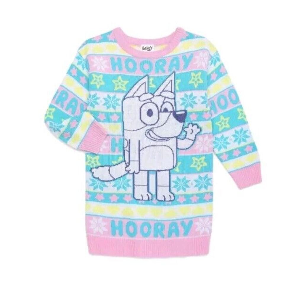 18 Months Bluey Dog Baby Girls Holiday Knit Pullover Sweater Dress New Hooray